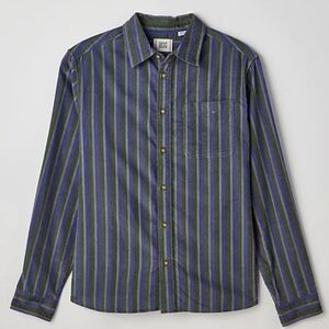 BDG Men's Corduroy Green and Blue Striped Shirt_Large